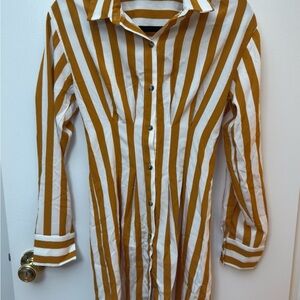 Striped Mustard and White Shirt Dress